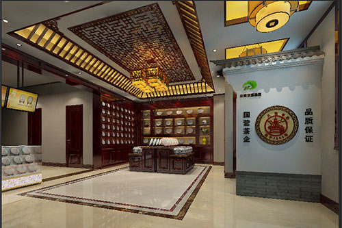 光坡镇古朴典雅的中式茶叶店大堂设计效果图